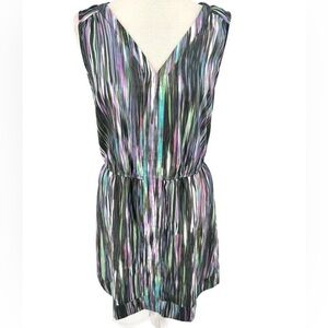 Fynn & Rose Abstract Print Sleeveless V-Neck Dress Watercolor Stripes Size 14